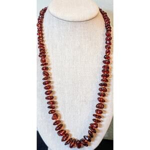 Natural Polished Graduated Amber Chip Hand Knotted Baltic Amber 22" Necklace